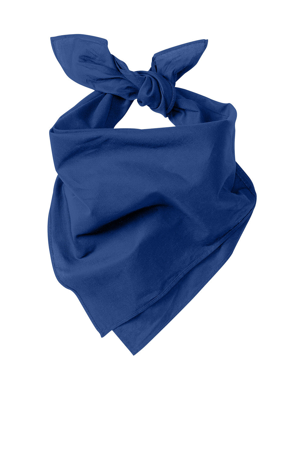 Royal blue Port Authority® cotton bandana laid flat, showcasing its classic square shape and printed design.