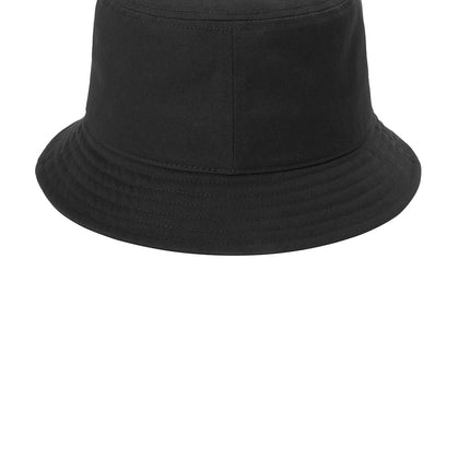  Port Authority black bucket hat back view featuring sturdy brim stitching”