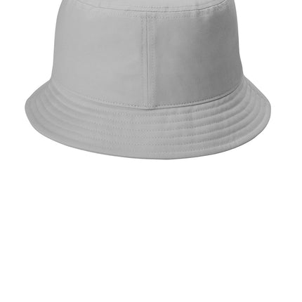 Grey Port Authority twill short brim bucket hat front view with earthy outdoor appeal”