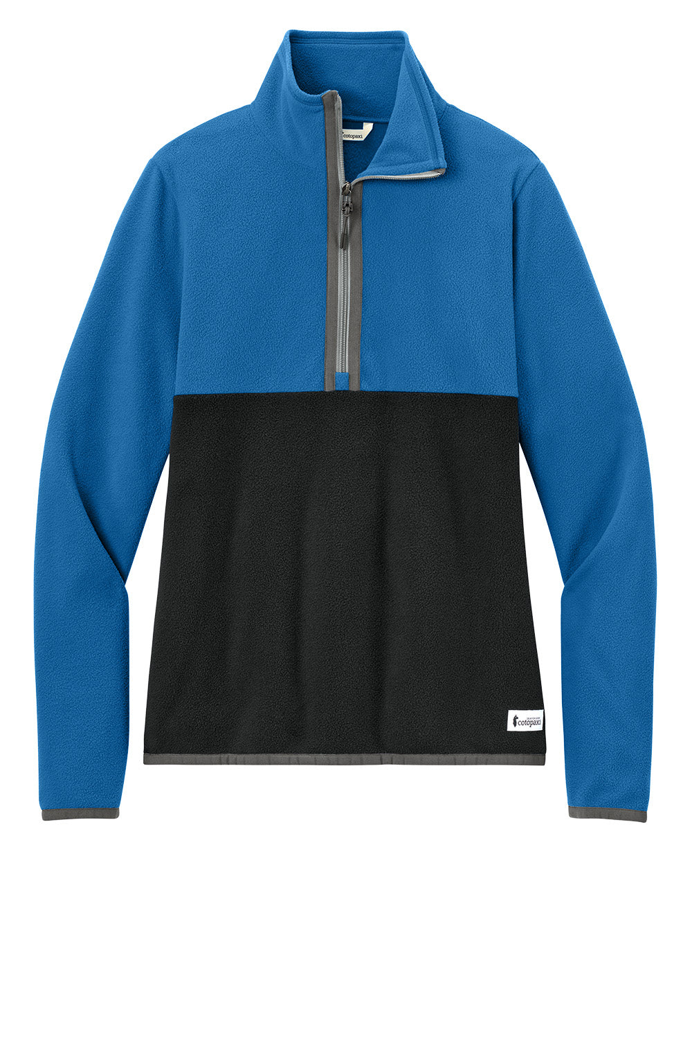Cotopaxi Women’s Amado 1/2-Zip fleece jacket in Atlantic and black, featuring a cozy fleece fabric and half-zip front design.