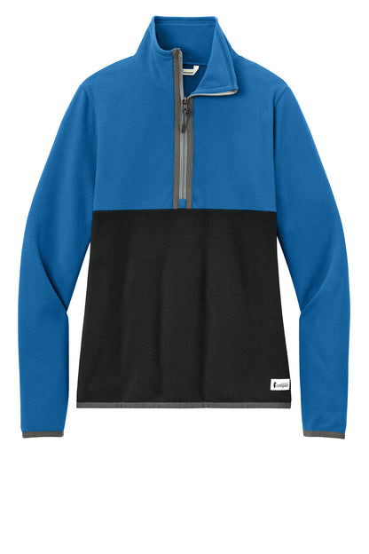 Cotopaxi Women’s Amado 1/2-Zip fleece jacket in Atlantic and black, featuring a cozy fleece fabric and half-zip front design.