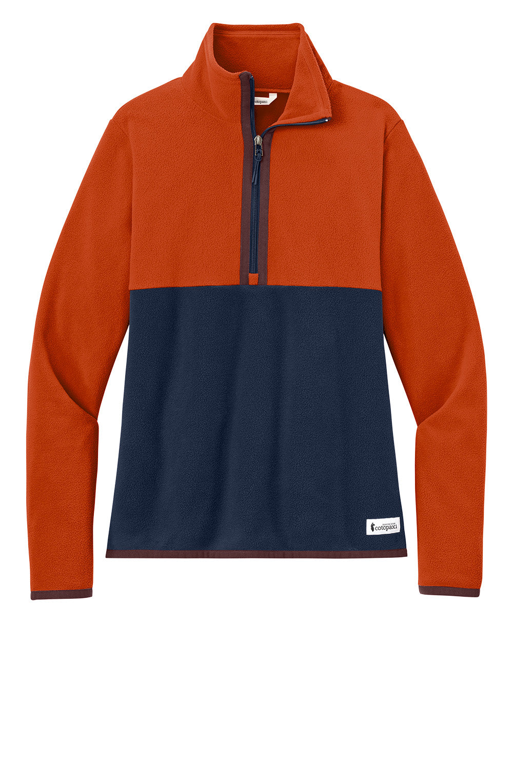 Cotonpaxi women’s Amado 1/2-zip fleece jacket in maritime canyon color, flat front view, cozy and lightweight outdoor layer