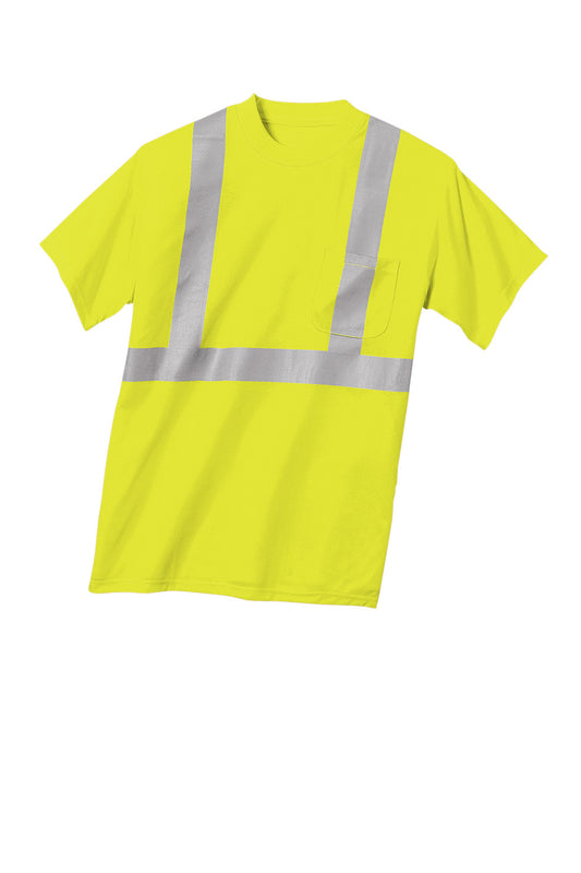 Yellow CornerStone ANSI 107 Class 2 safety t-shirt with reflective stripes, front view, by Print-View, designed for high visibility.
