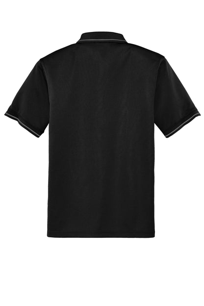 Black and smoke grey CornerStone Select snag-proof tipped pocket polo shirt by Print-View, shown flat from the back.