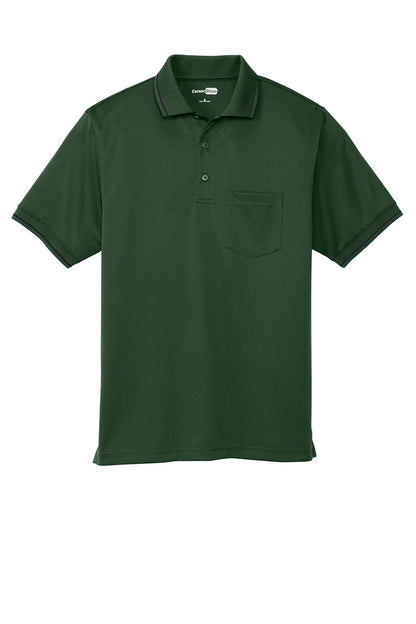 Dark green CornerStone Select snag-proof tipped pocket polo shirt by Print-View, front view showing collar and pocket detail.