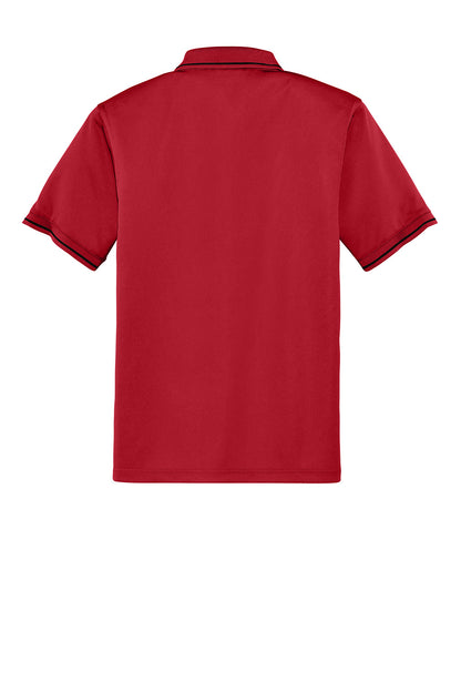 Red and black CornerStone® Select snag-proof tipped pocket polo shirt by Print-View, shown from the back with a flat design.