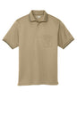 Print-View CornerStone® Select snag-proof tipped pocket polo in tan and black, featuring a flat front design.