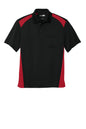 Black and red CornerStone® Select snag-proof two-way colorblock pocket polo shirt by Print-View, flat front view.