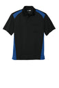 Print-View CornerStone® Select snag-proof two-way colorblock pocket polo in black and royal, showing flat front view.