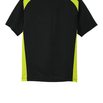 corner stone Black  Shock green flat polo back view 