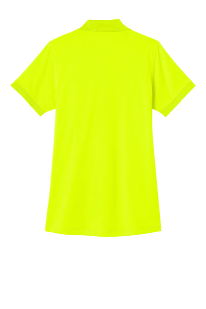 Women’s yellow workwear polo shirt by CornerStone® for women, featuring a safety yellow color and a flat back design.