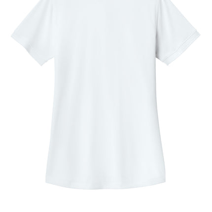 White CornerStone Women’s Workwear Pro Polo by Print-View, flat back view showing comfortable fit and professional design.