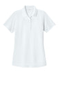 White CornerStone® Women’s Workwear Pro Polo by Print-View, flat front view showing breathable fabric and comfortable fit.