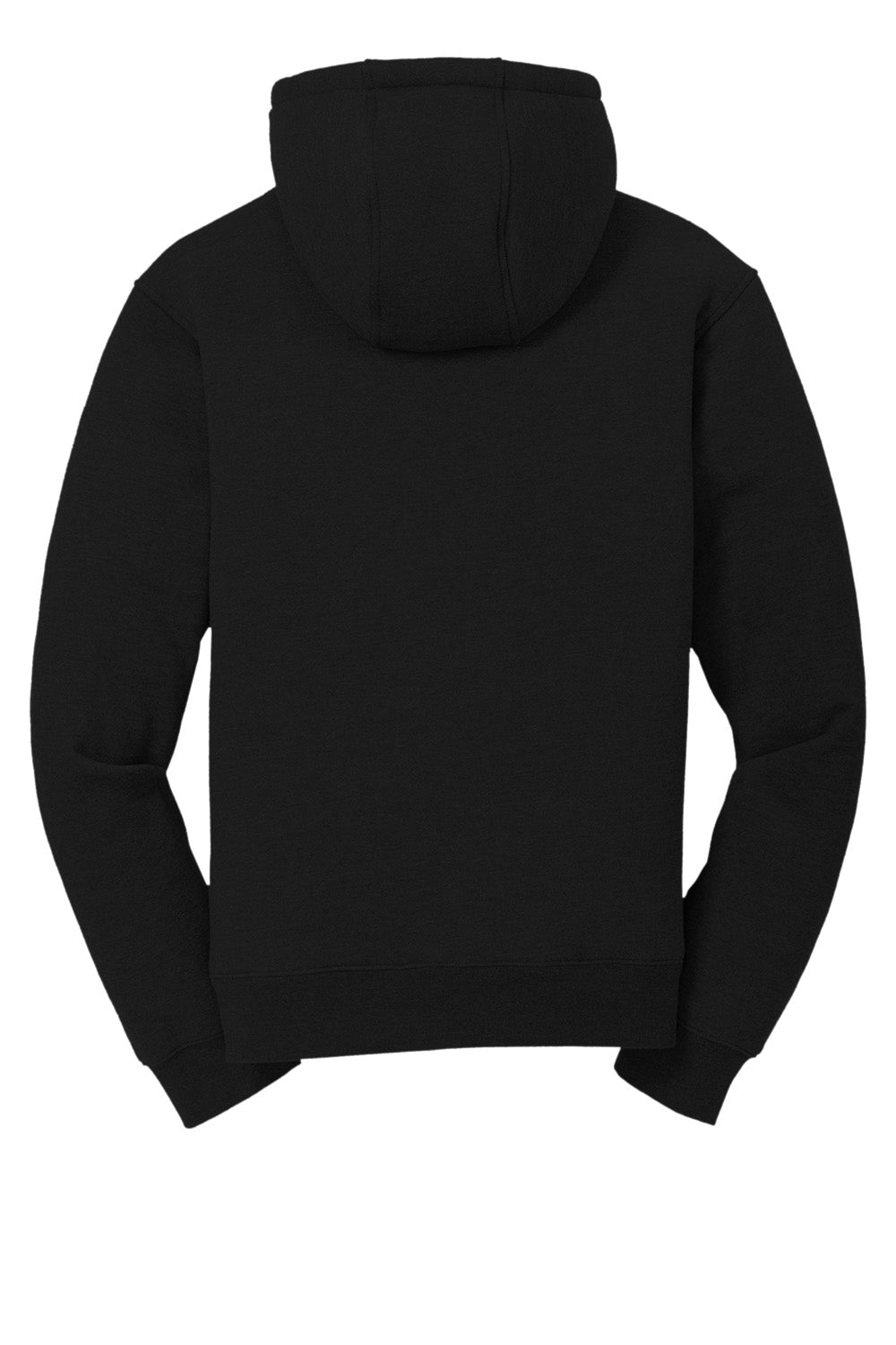 Black CornerStone® heavyweight sherpa-lined hooded fleece jacket by Print-View, shown from the back with a flat view.