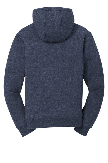 Navy CornerStone® heavyweight sherpa-lined hooded fleece jacket by Print-View, shown flat back view with fleece and hood details.