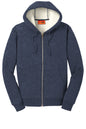 Navy CornerStone® heavyweight sherpa-lined hooded fleece jacket by Print-View, shown flat front view.
