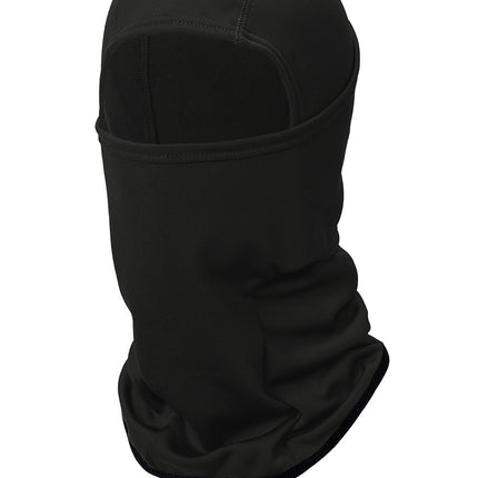 Black CornerStone® Smooth Fleece face mask balaclava by Print-View, showing the snug fit and soft fleece material on the left side.