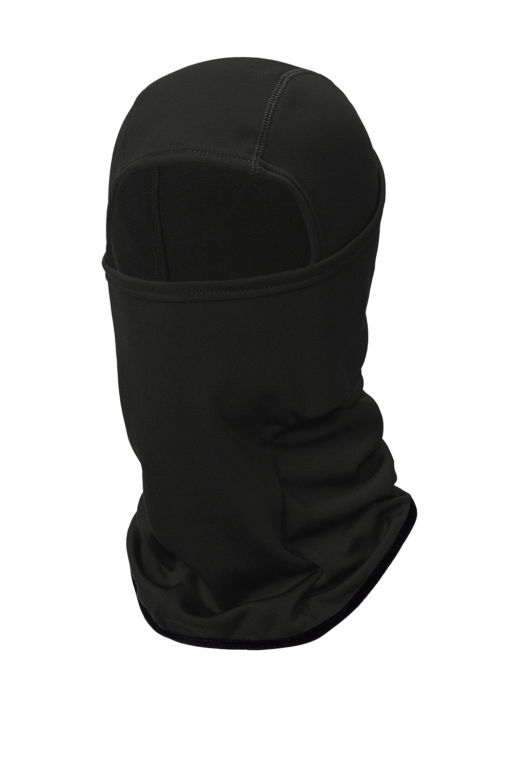Black CornerStone® Smooth Fleece Face Mask balaclava worn on a person's face, showing full coverage and snug fit.