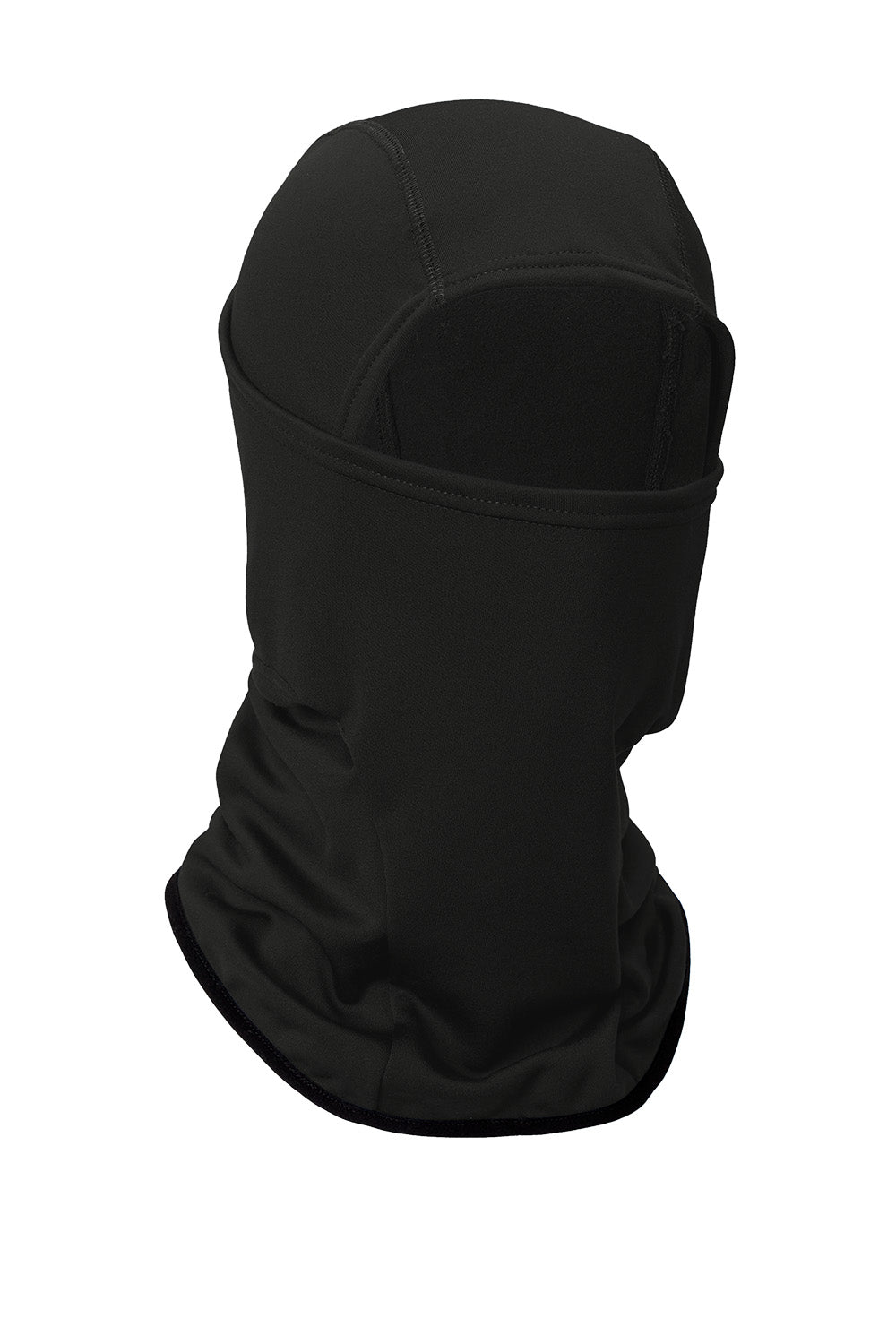 Black CornerStone® Smooth Fleece Face Mask balaclava worn on a person's head, showing the snug fit and soft fleece material.