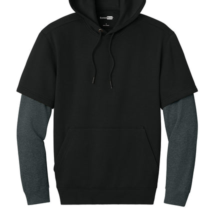  CornerStone Tough Fleece Layered Hoodie back view — sleek black layered hoodie with reinforced pocket stitching.