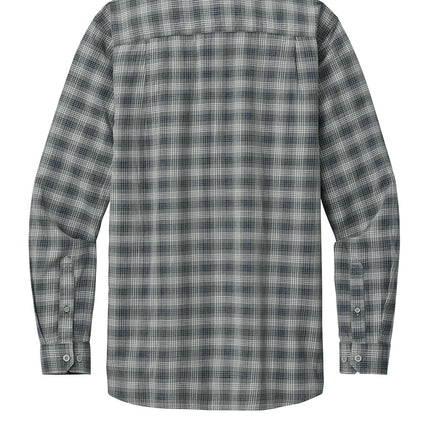Carhartt Rugged Flex Plaid Long-Sleeve Shirt back view,  plaid, steelnavy reinforced seams and comfortable movement, customizable — Print-View