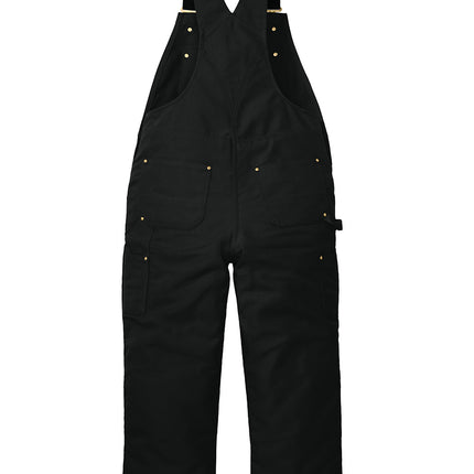 Carhartt Short Firm Duck Insulated Bib Overalls back view - black - reinforced Cordura kick panels and triple-stitched seams
