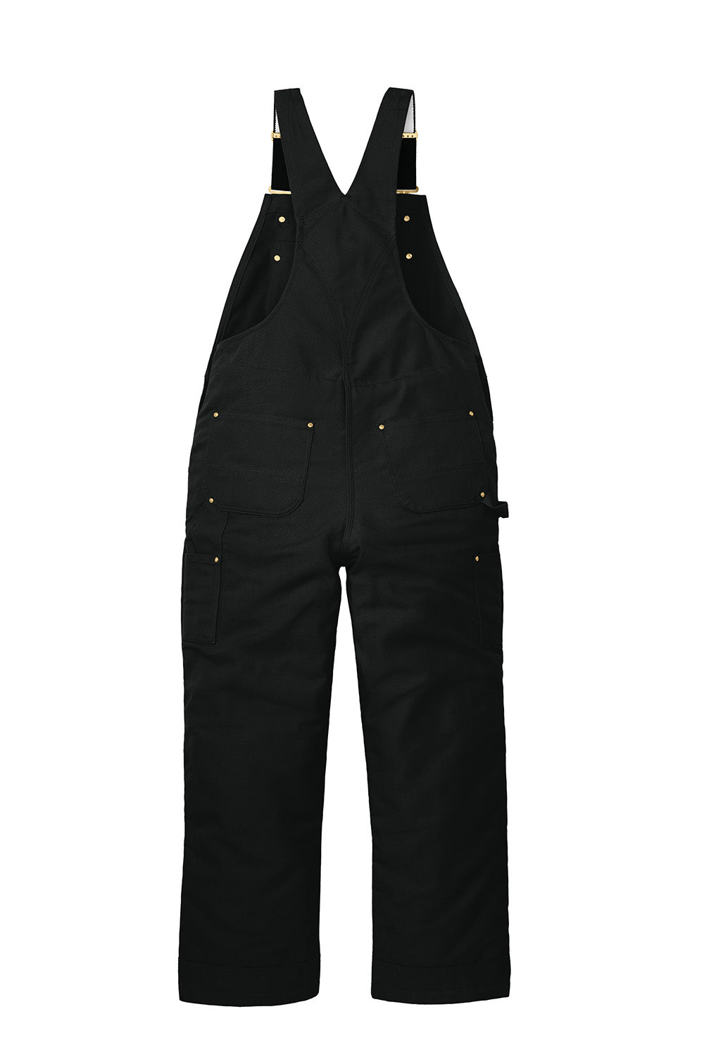 Black Carhartt® Short Firm Duck Insulated Bib Overalls with adjustable straps and front pockets, designed for durable workwear.