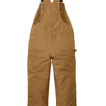 Carhartt Short Firm Duck Insulated Bib Overalls back view - brown - durable workwear with quilted lining