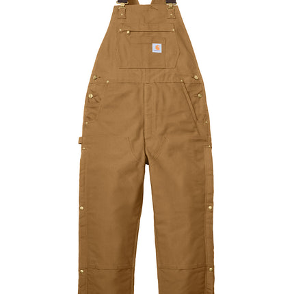 : Carhartt Short Firm Duck Insulated Bib Overalls front view - brown - heavyweight insulated duck bib for cold work