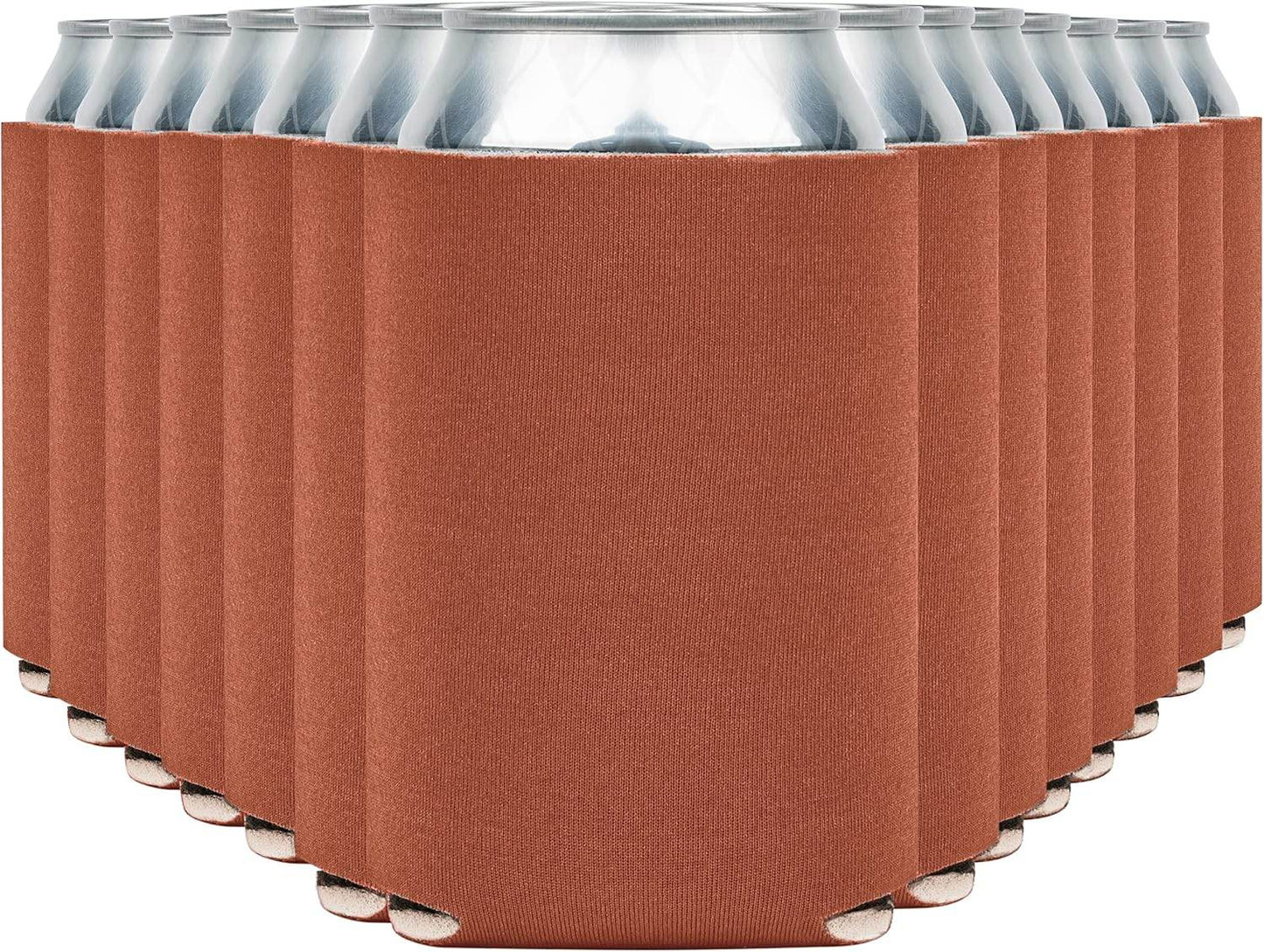Burnt orange Print View insulated can cooler koozie with printed design, perfect for keeping beverages cold.