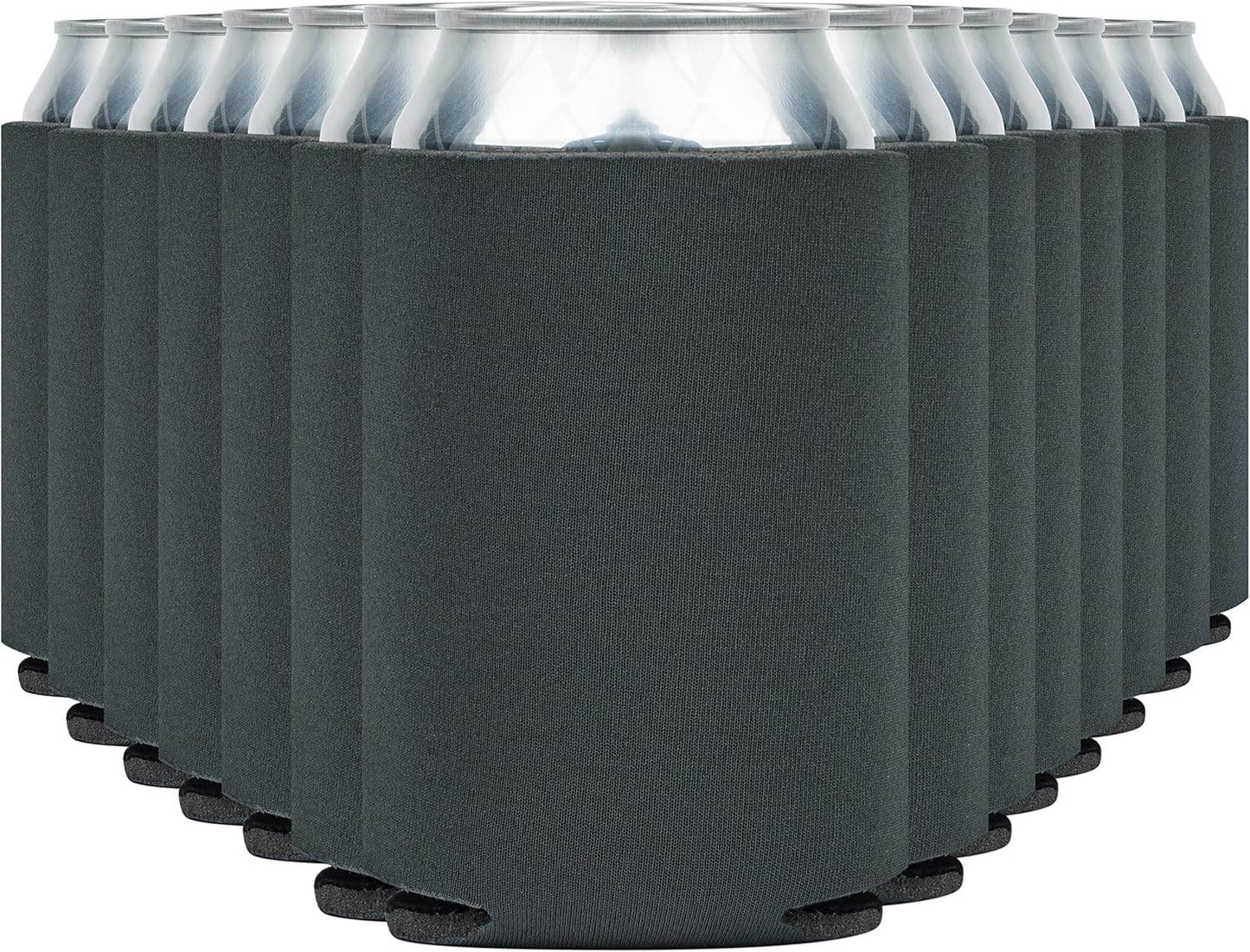 Charcoal soft insulated can cooler koozie by Print View with printed design, perfect for keeping drinks cold.