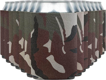 Print View soft insulated can cooler koozie featuring a classic camouflage print, designed to keep drinks cold.