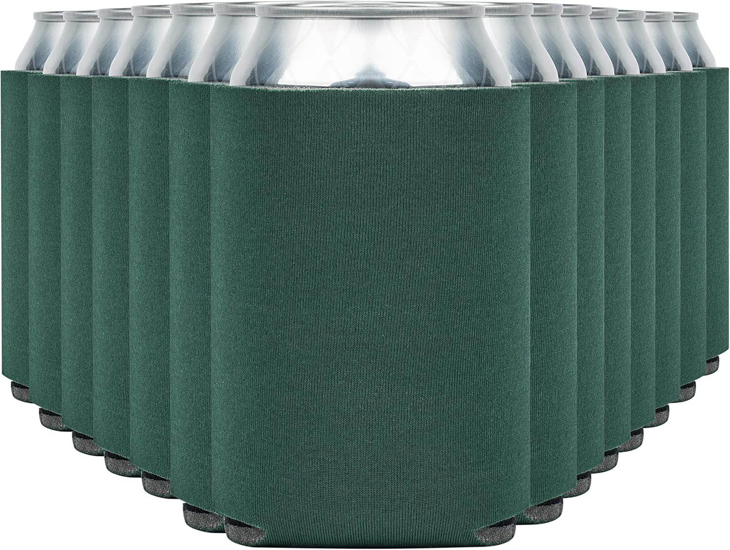 Green insulated can cooler koozie by Print View with forest print design, perfect for keeping drinks cold.