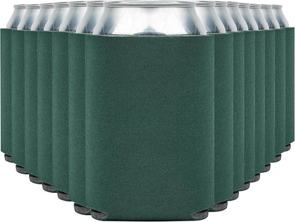 Green insulated can cooler koozie by Print View with forest print design, perfect for keeping drinks cold.