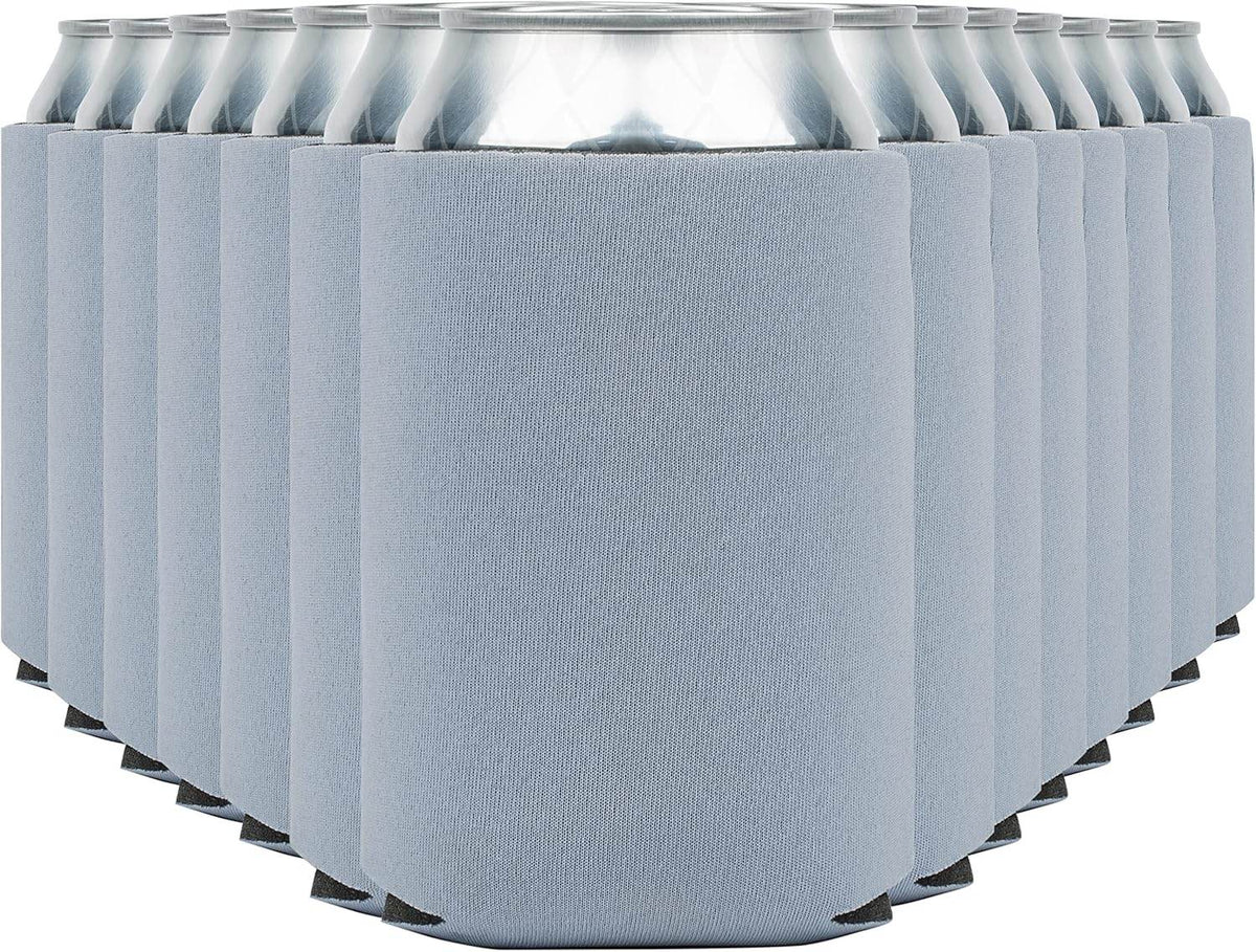 Gray insulated can cooler koozie by Print View, featuring a soft fabric exterior and customizable print options for drinks.