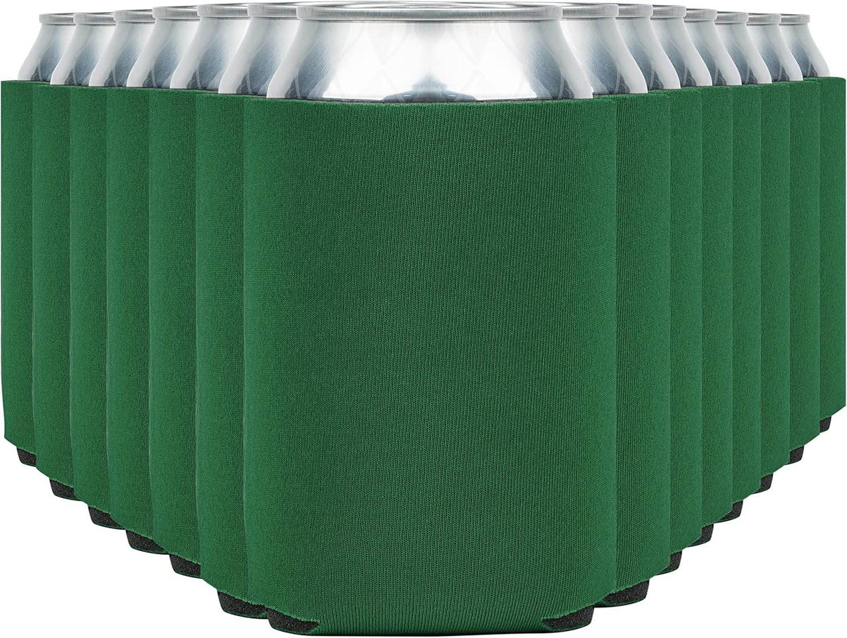 Kelly green insulated can cooler koozie by Print View, featuring a soft fabric exterior and printed design for beverage insulation.