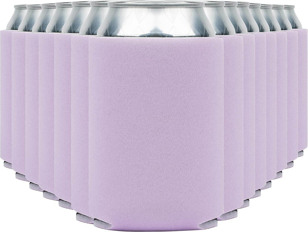 Lavender print view of Print View insulated can cooler koozie, showing its soft fabric and customizable design for keeping beverages cold.