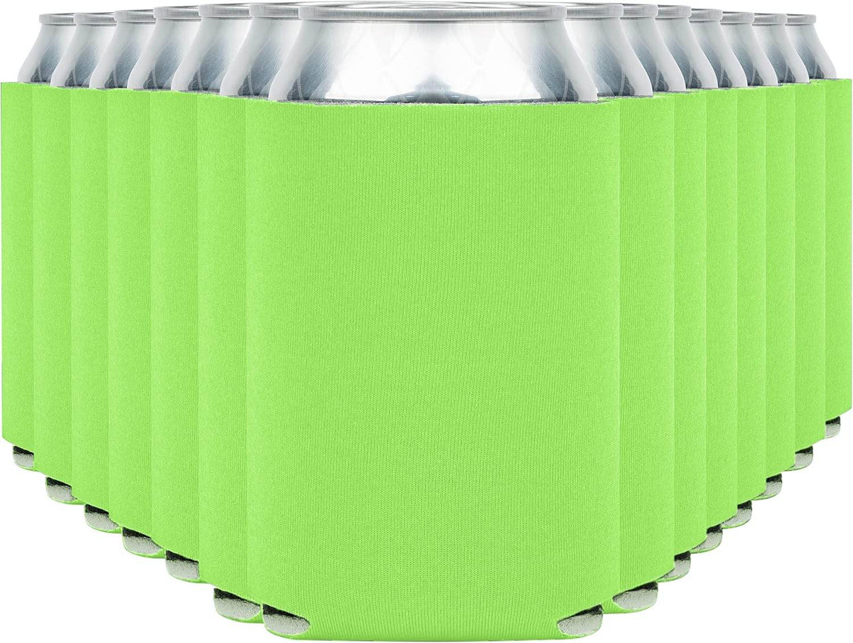 Lime green Print View soft insulated can cooler koozie with printed design, perfect for keeping beverages cold.