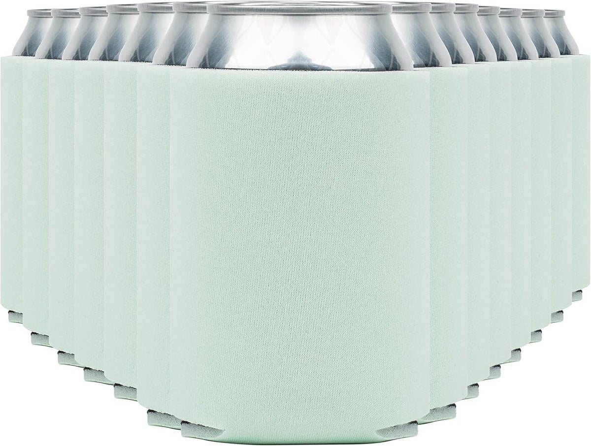 Mint-colored Print View can cooler koozie with soft insulation, designed to keep drinks cold and fit standard cans.