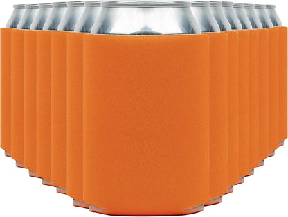 Orange Print View insulated can cooler koozie with printed design, perfect for keeping beverages cold.