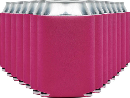 Pink insulated can cooler koozie from Print View with raspberry print design, perfect for keeping drinks cold.