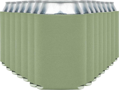 Soft insulated Print View can cooler koozie with sage print, featuring a snug fit for 12 oz cans, customizable options available.