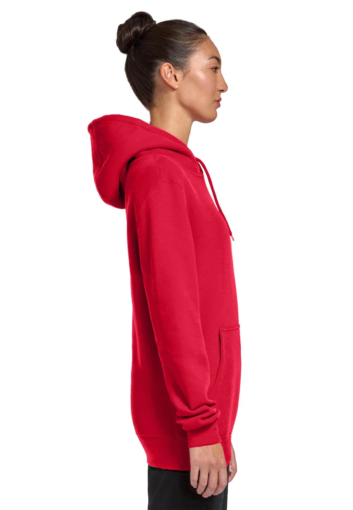 Unisex Cardinal red plain premium hoodie by Lane 7, showing a front view with customizable print option.