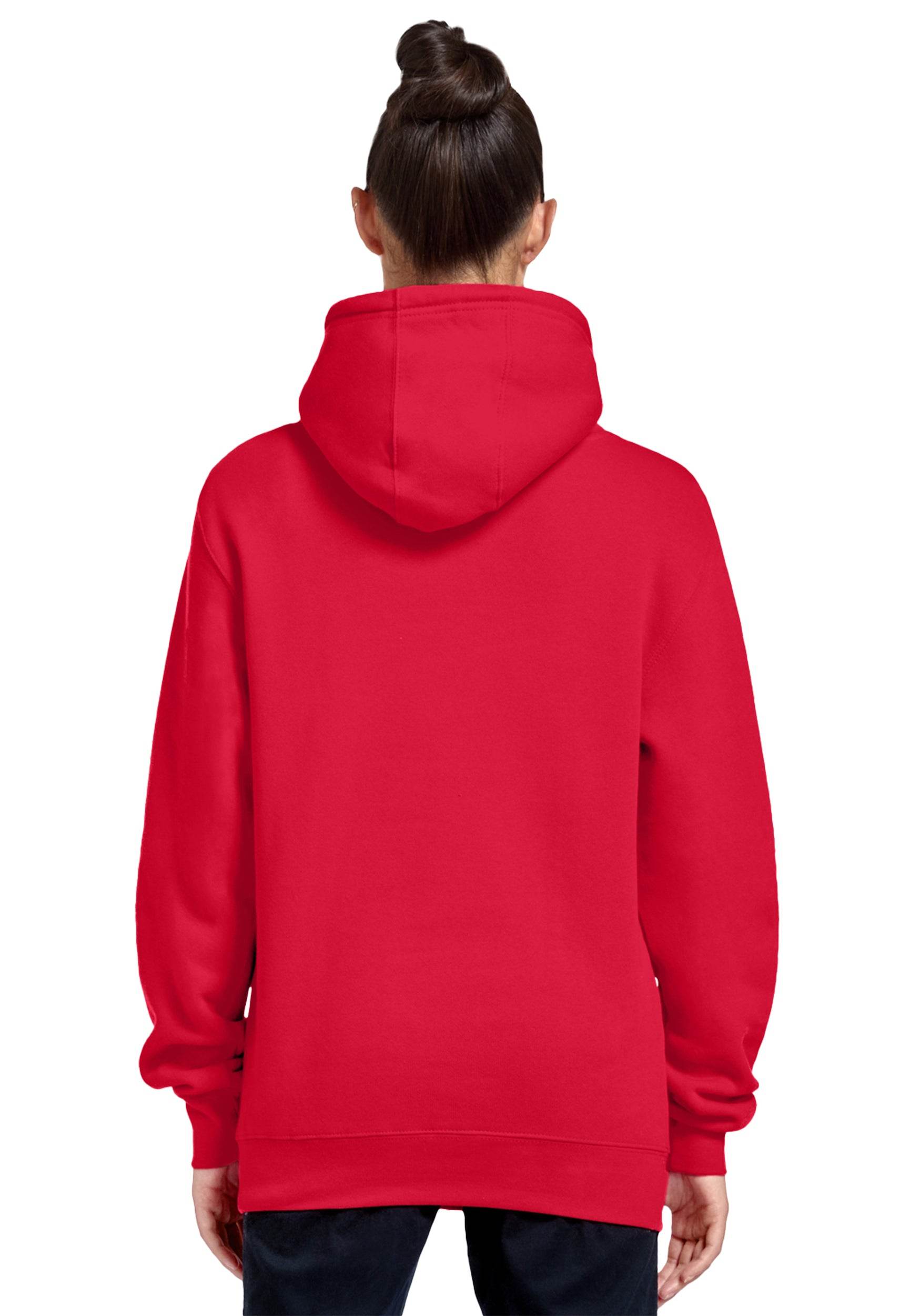 Unisex Cardinal red Lane 7 premium hoodie with front print, showcasing a plain or customizable pullover design.
