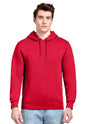 Unisex plain red Lane 7 hoodie with printed front view, showcasing a cozy pullover design in cardinal color.