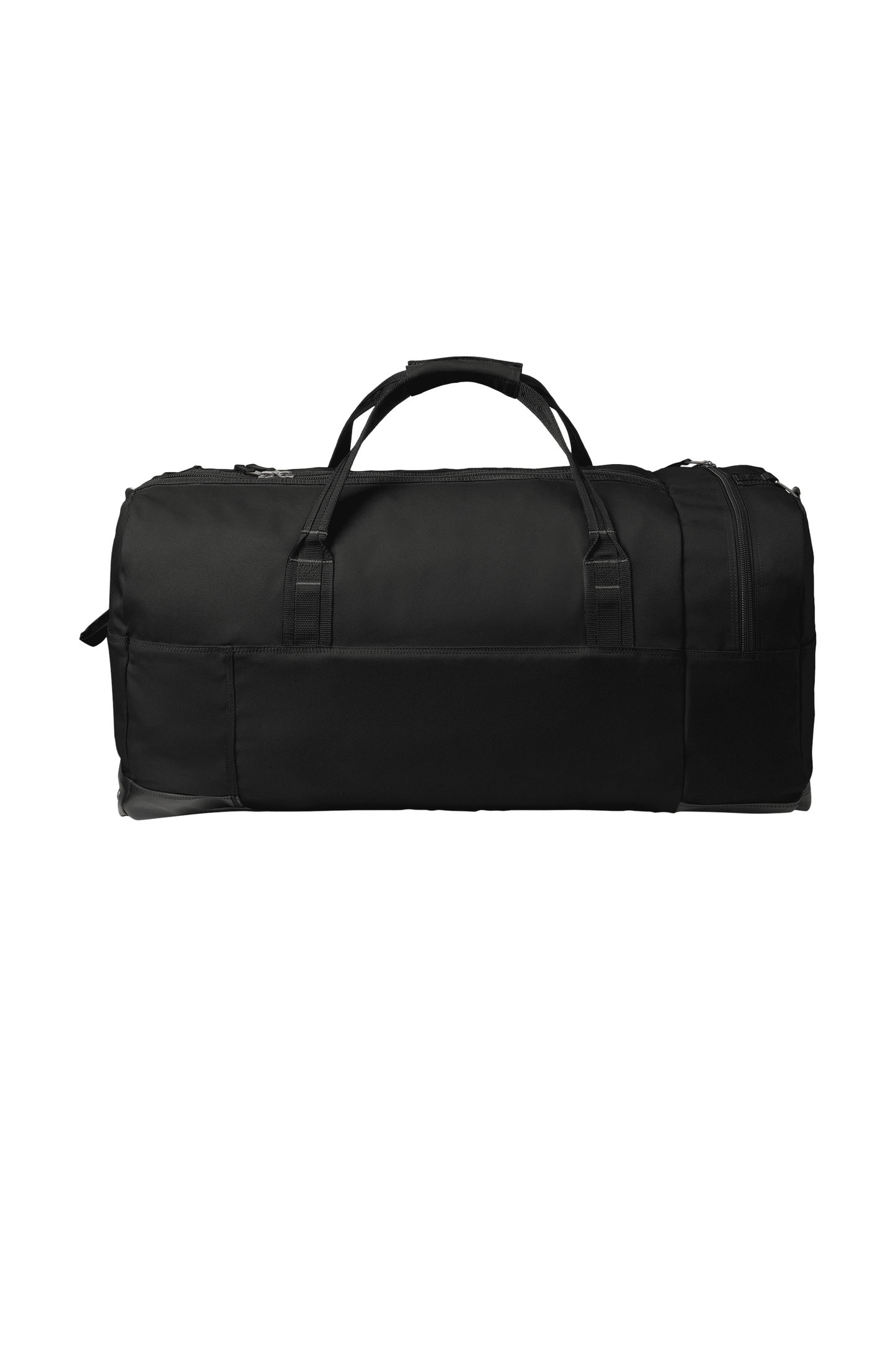 Black Carhartt 120L Foundry Series duffel bag with printed design, showing the spacious main compartment and durable straps.