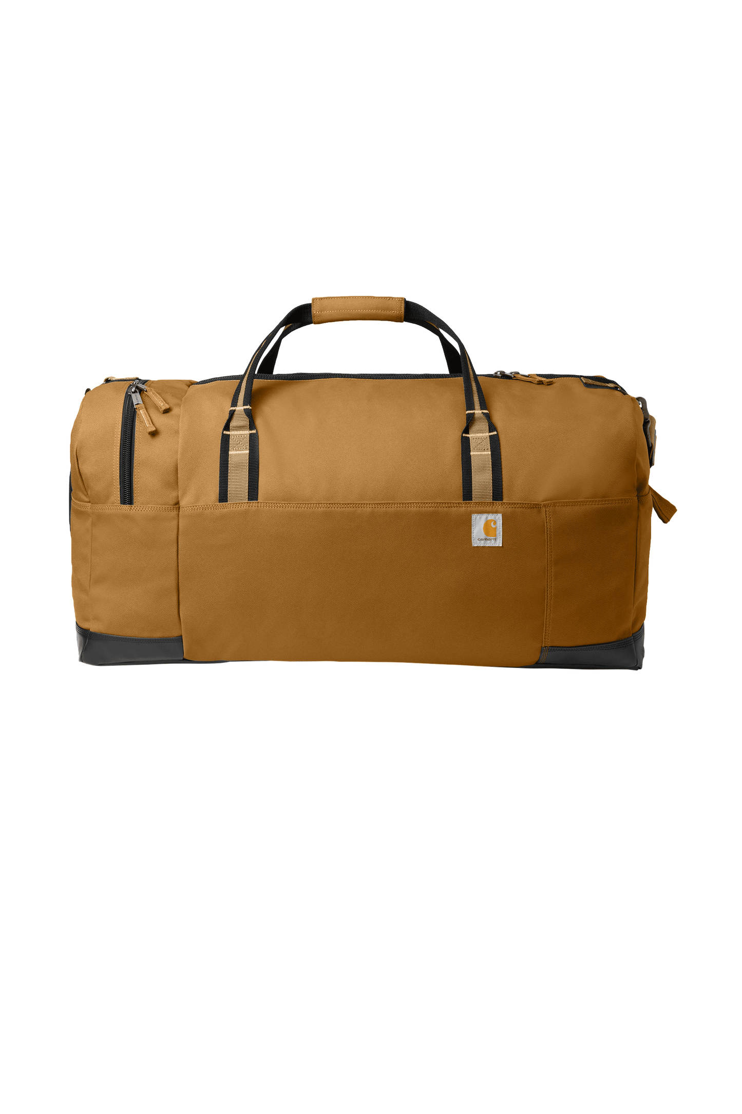Carhartt 120L Foundry Series duffel bag with printed design, front view showing durable fabric and sturdy handles.