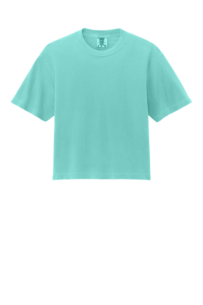 Comfort Colors women's heavyweight boxy crop top in chalky mint with garment-dyed finish and relaxed fit.