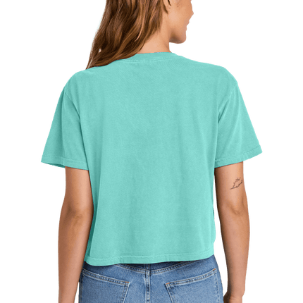 Chalky Mint Comfort Colors Boxy Tee for Women – heavyweight, garment-dyed with custom print Model back