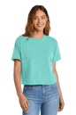 Comfort Colors women's heavyweight boxy crop top in chalky mint with garment-dyed finish and relaxed fit, front view.